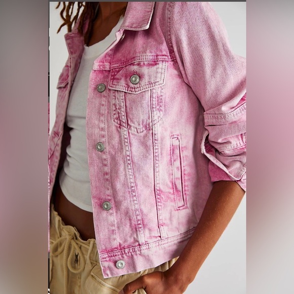 Free People Rumors Acid Wash Denim, Jean Jacket, Pink, NWT, Size Small - Picture 2 of 7